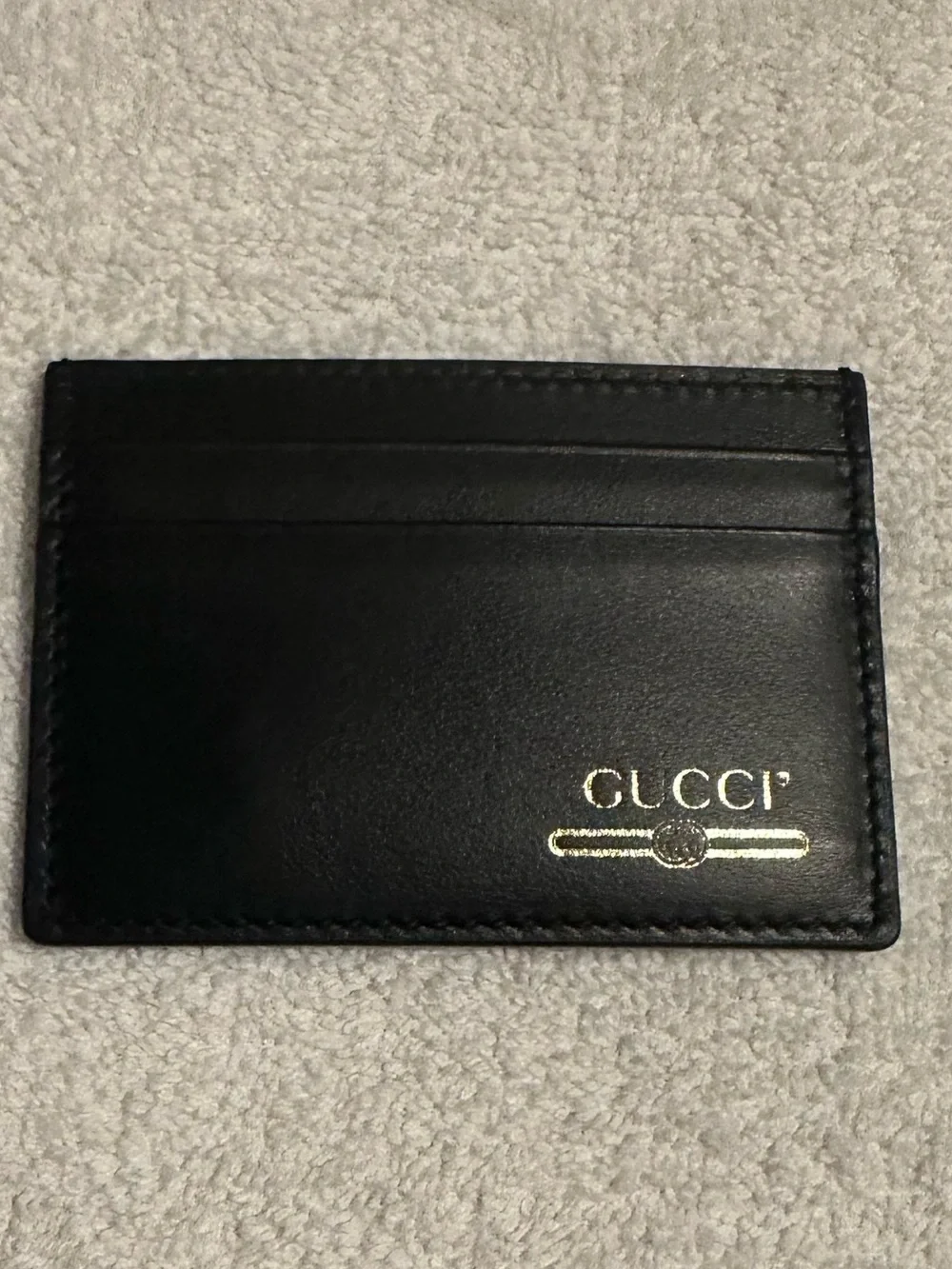 Gucci Black Leather Card Holder Slim Wallet Gold Logo Men’s Unisex